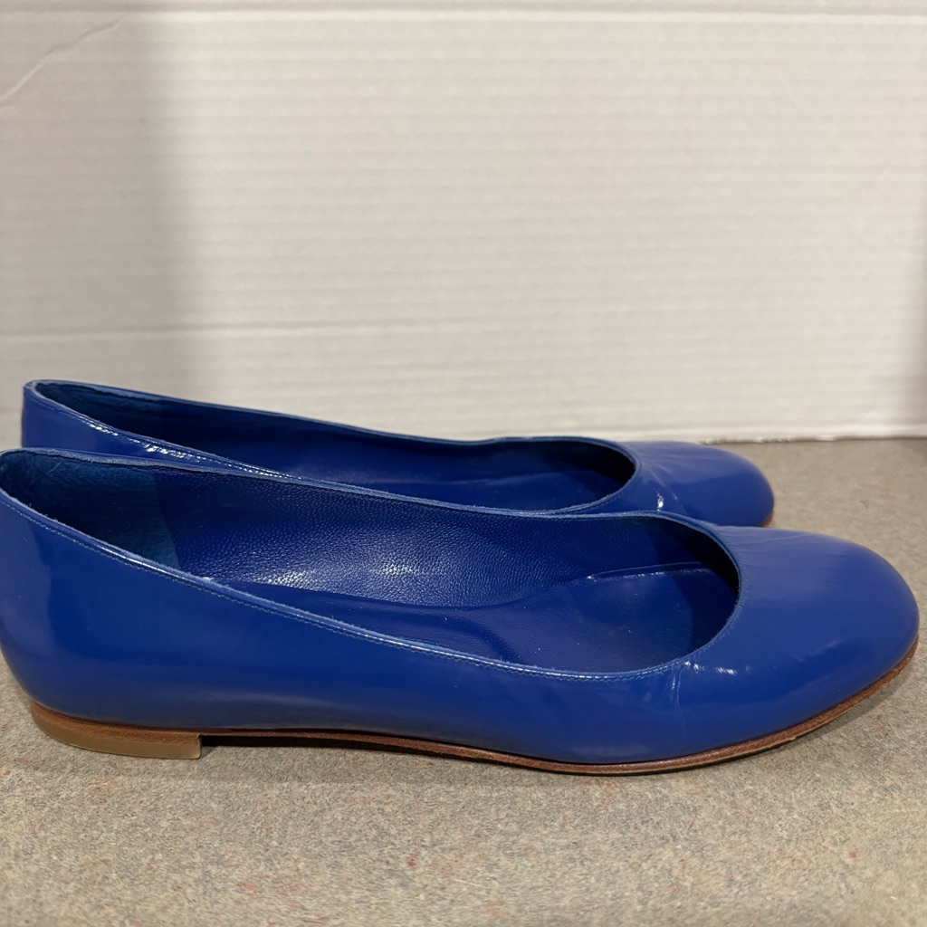Manolo Blannik Heaven Royal Blue Patent Leather Ballerina Flats Made In Italy 37